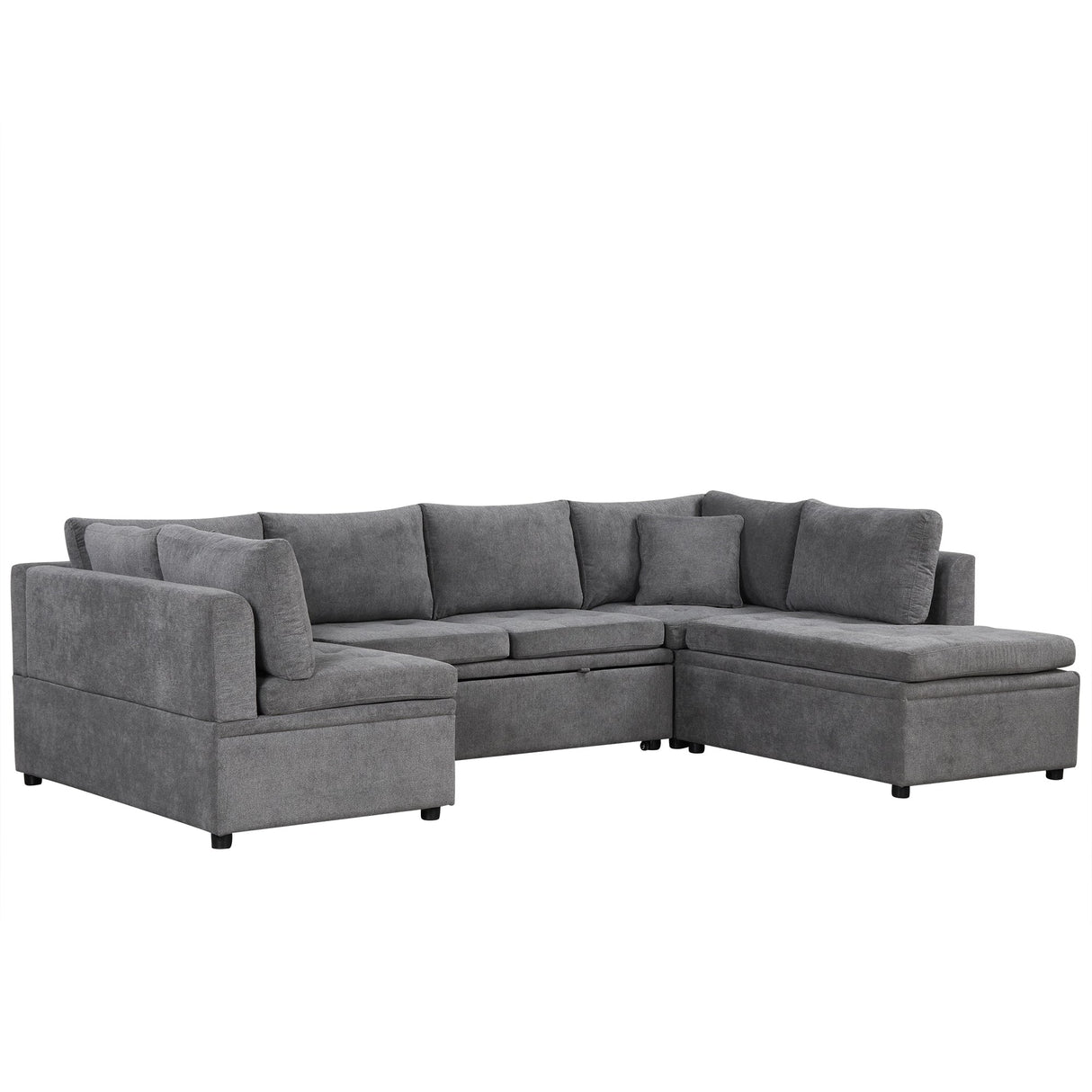 Oversized Sectional Sofa U-shaped Couch Pull-out Sofa Bed with Two Throw Pillows Gray Chenille 117.3' - sold by Home Elegance USA