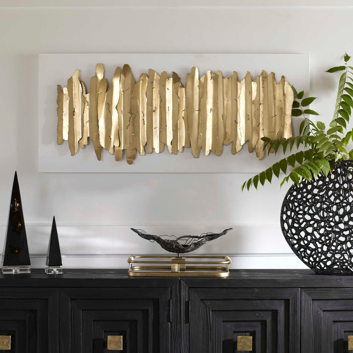 Lev Metal Wall Decor White & Gold - Gold / White by Uttermost - View 3