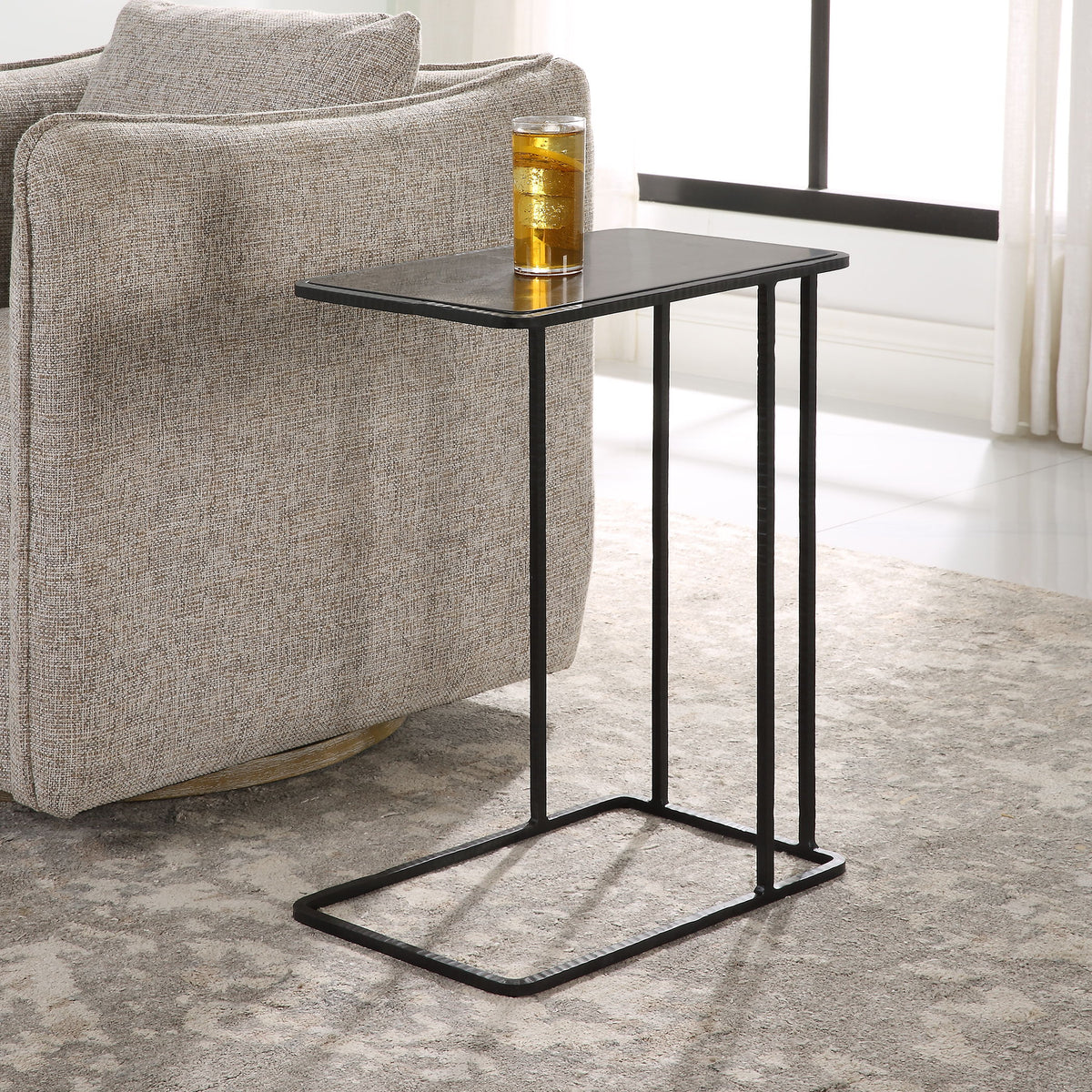 Cavern Stone & Iron Accent Table - Black by Uttermost - View 2