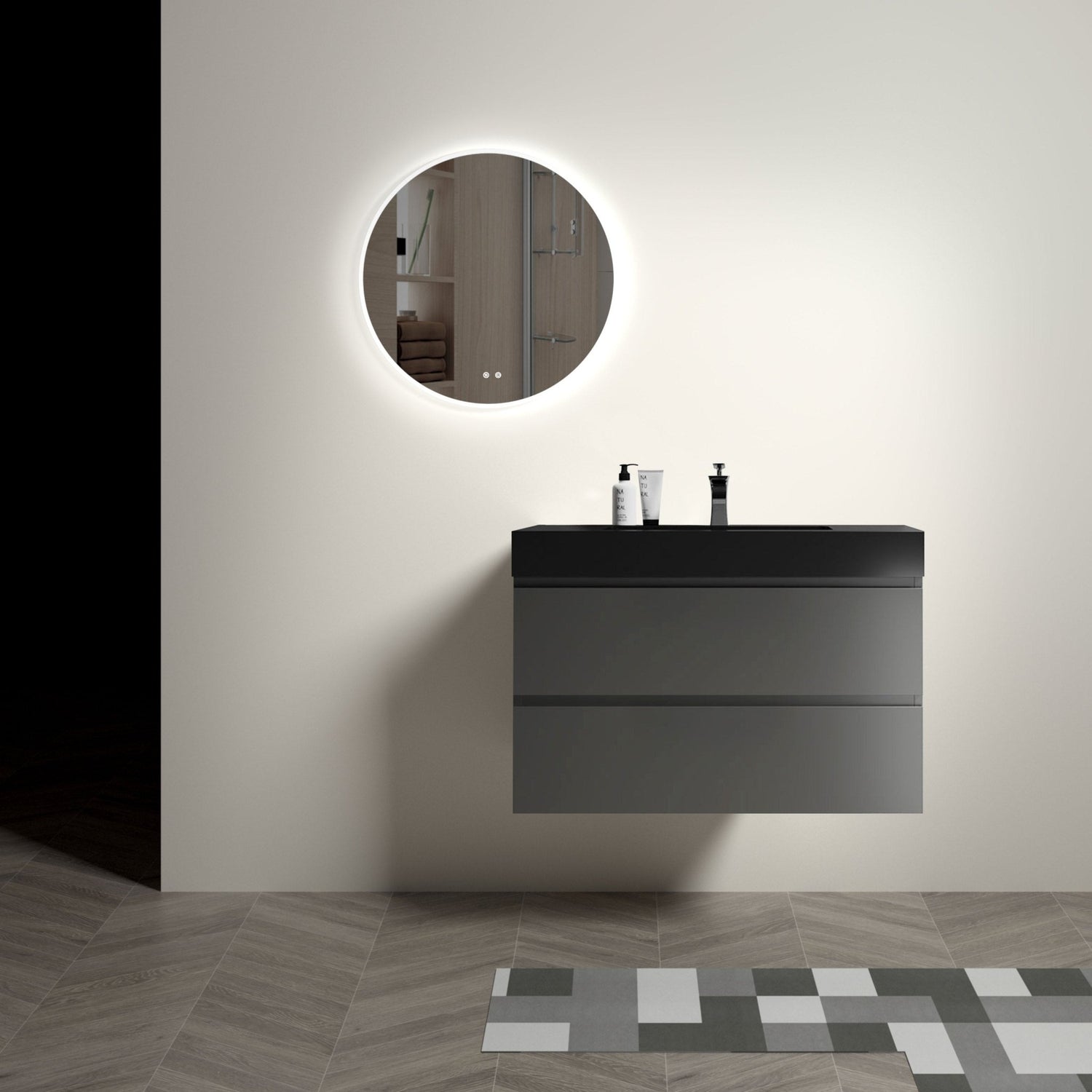 Alice 36" Gray Bathroom Vanity with Sink: Wall - Mounted Floating Vanity, Modern Design | Home Elegance USA