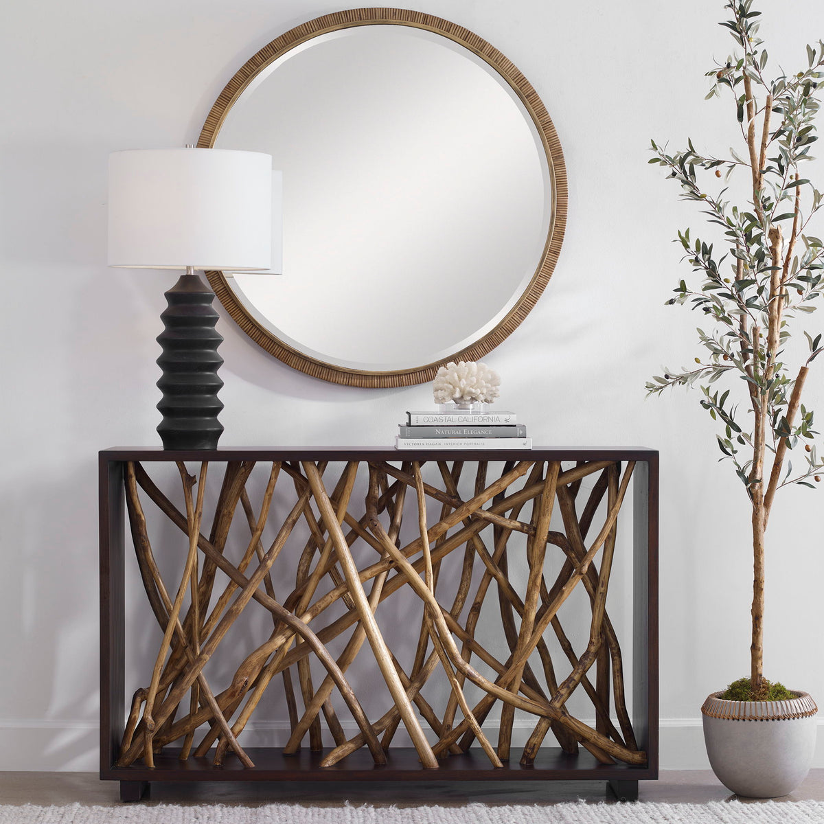 Teak Maze Console Table - Dark Brown / Light Brown by Uttermost - View 2
