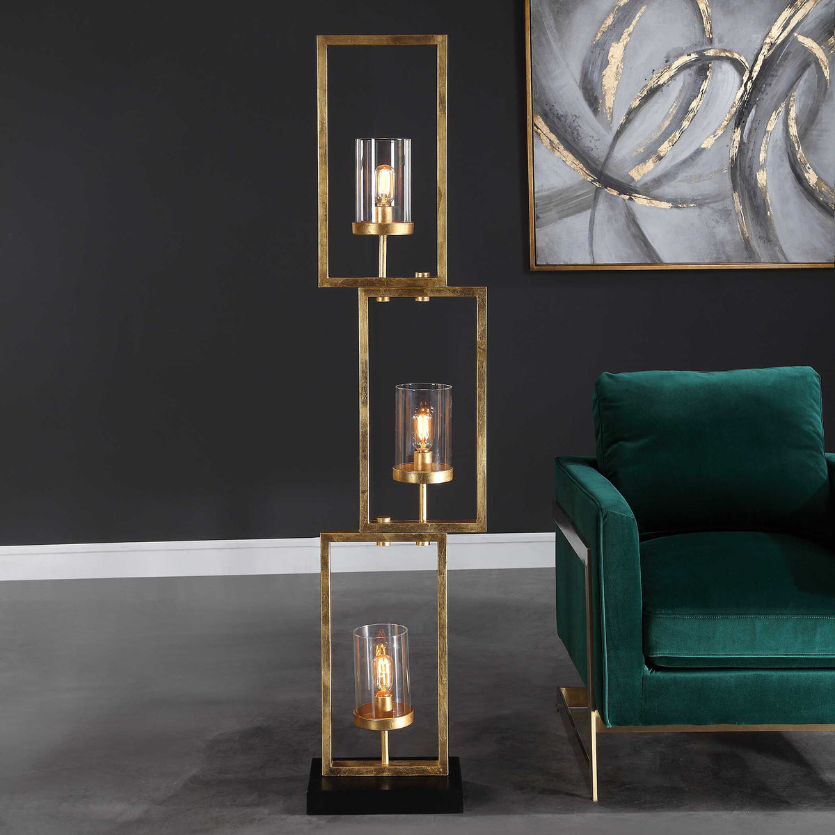 Cielo Staggered Rectangles Floor Lamp - Gold / Black by Uttermost - View 4