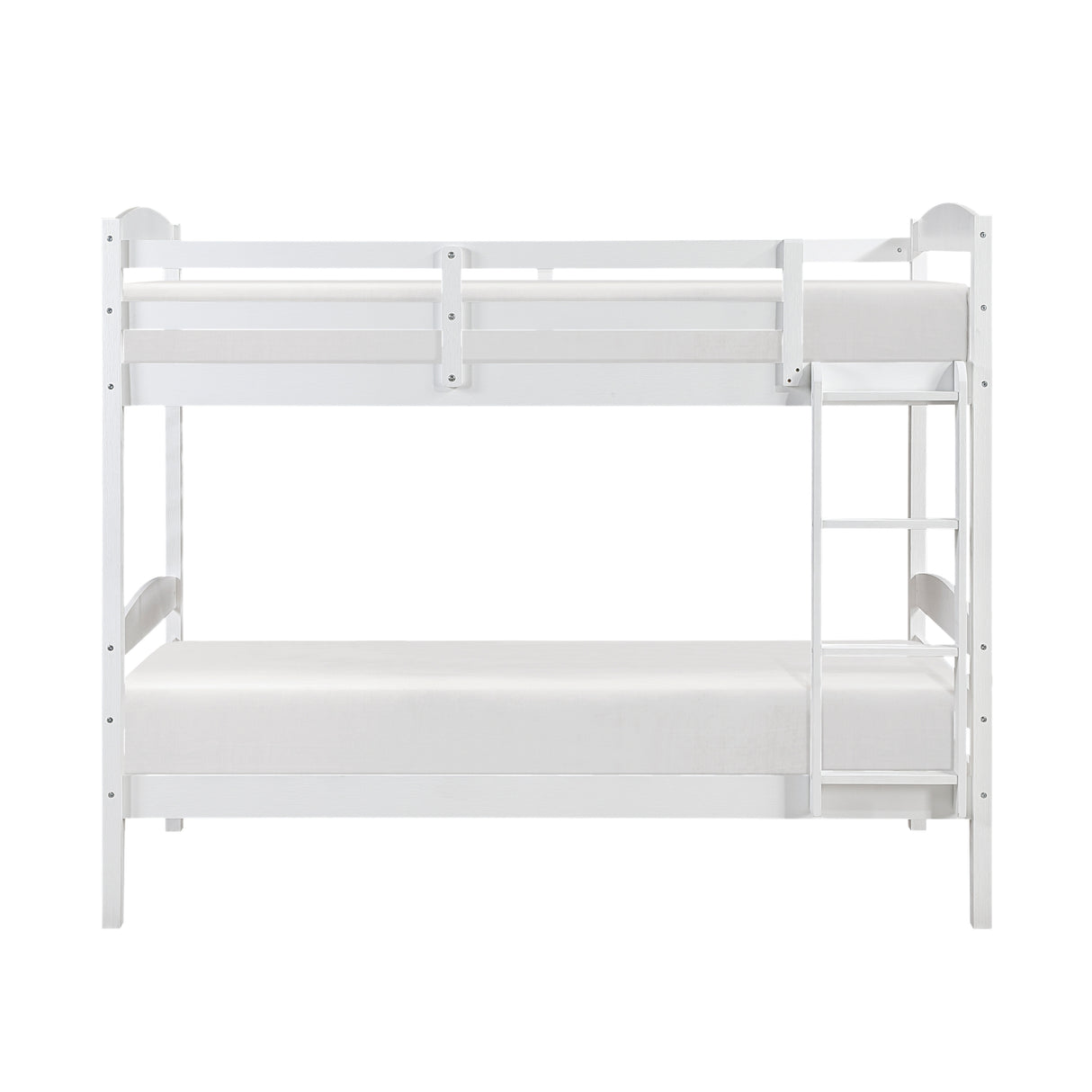 Twin over Twin Bunk Bed with Guard Rails 1pc Sturdy Wood Frame White Finish Youth Bedroom Furniture - sold by Home Elegance USA