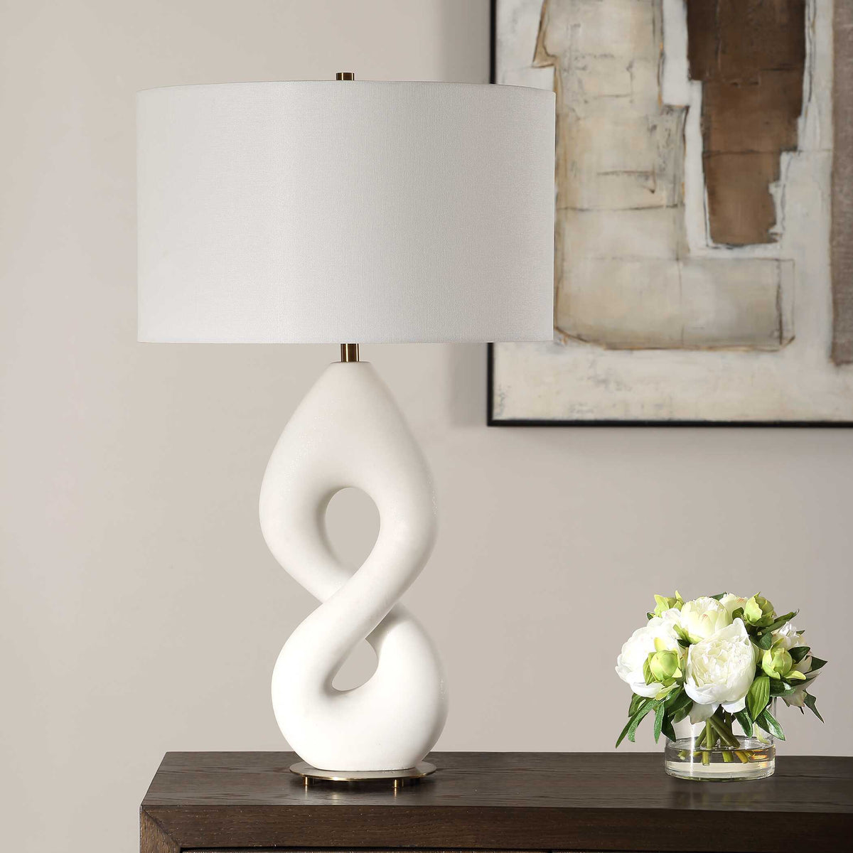 Meridian Ivory Stone Table Lamp - White by Uttermost - View 3