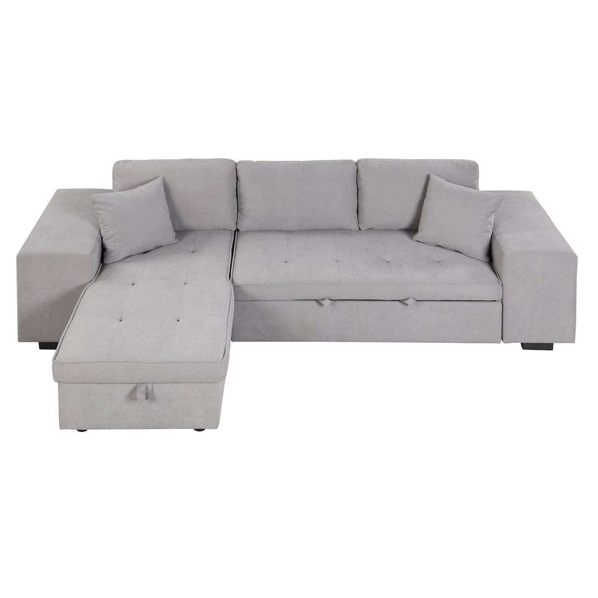 Modern Reversible L-Shape Pull Out Sleeper Sofa with Storage Chaise and Stools, Gray Linen, 104.5' - sold by Home Elegance USA