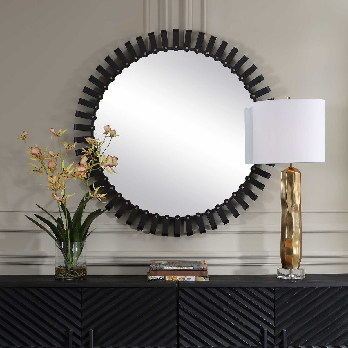 Jael Round Iron Bands Mirror - Black by Uttermost - View 2