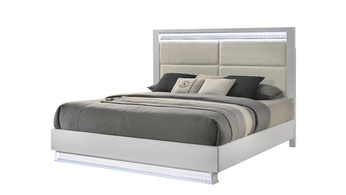 Glam Modern Style King Bed Made with LED Headboard & Wood in White(CA Inventory)