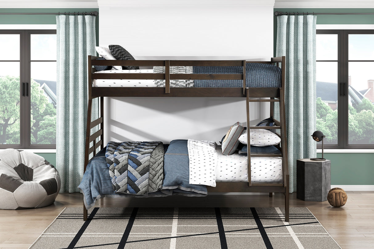 Twin over Full Bunk Bed 1pc Classic Dark Brown Finish Youth Bedroom Furniture Durable Wood - sold by Home Elegance USA