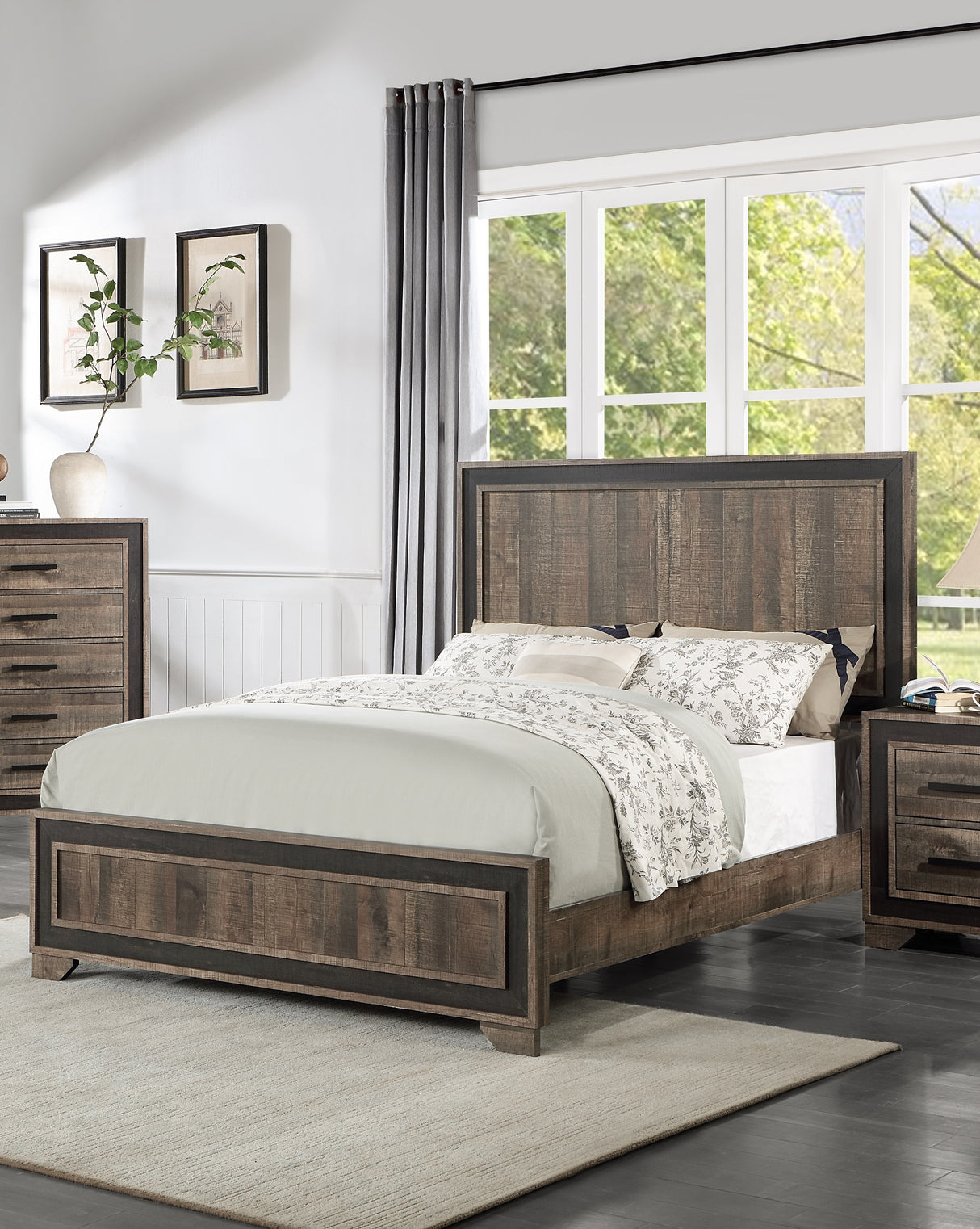 Oak Finish High Headboard 1pc King Size Bed Bedroom Furniture Bedframe Panel Design Wooden