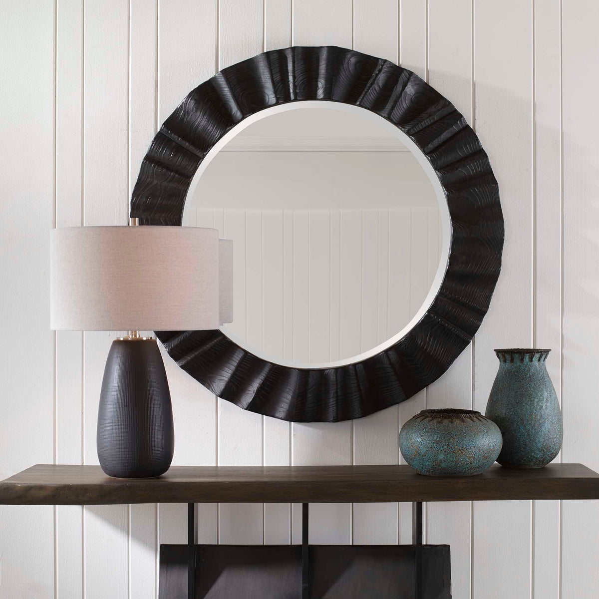 Caribou Round Mirror - Black by Uttermost - View 3