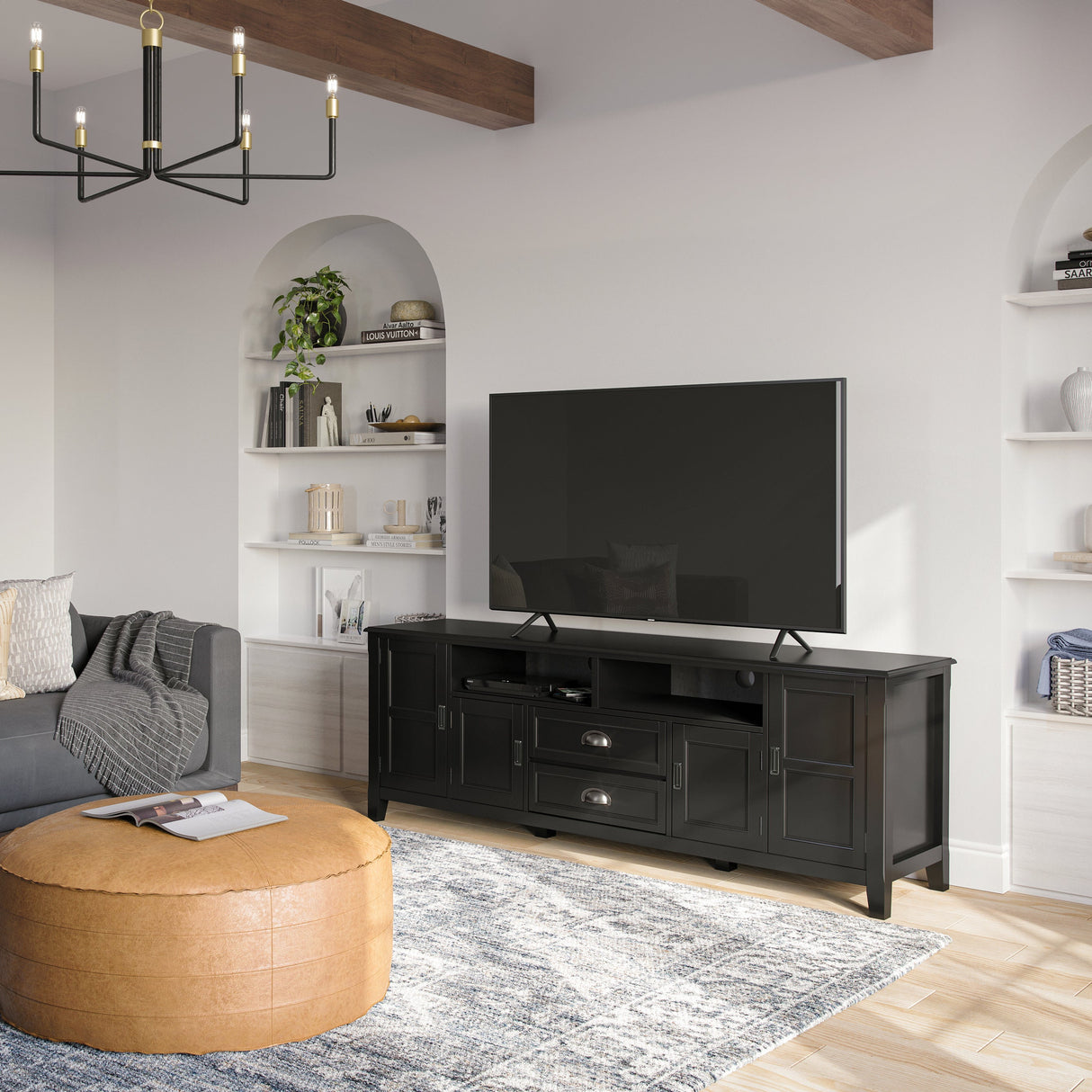 Burlington 72 inch Wide Solid Wood TV Stand in Black For TVs up to 80 inches - sold by Home Elegance USA