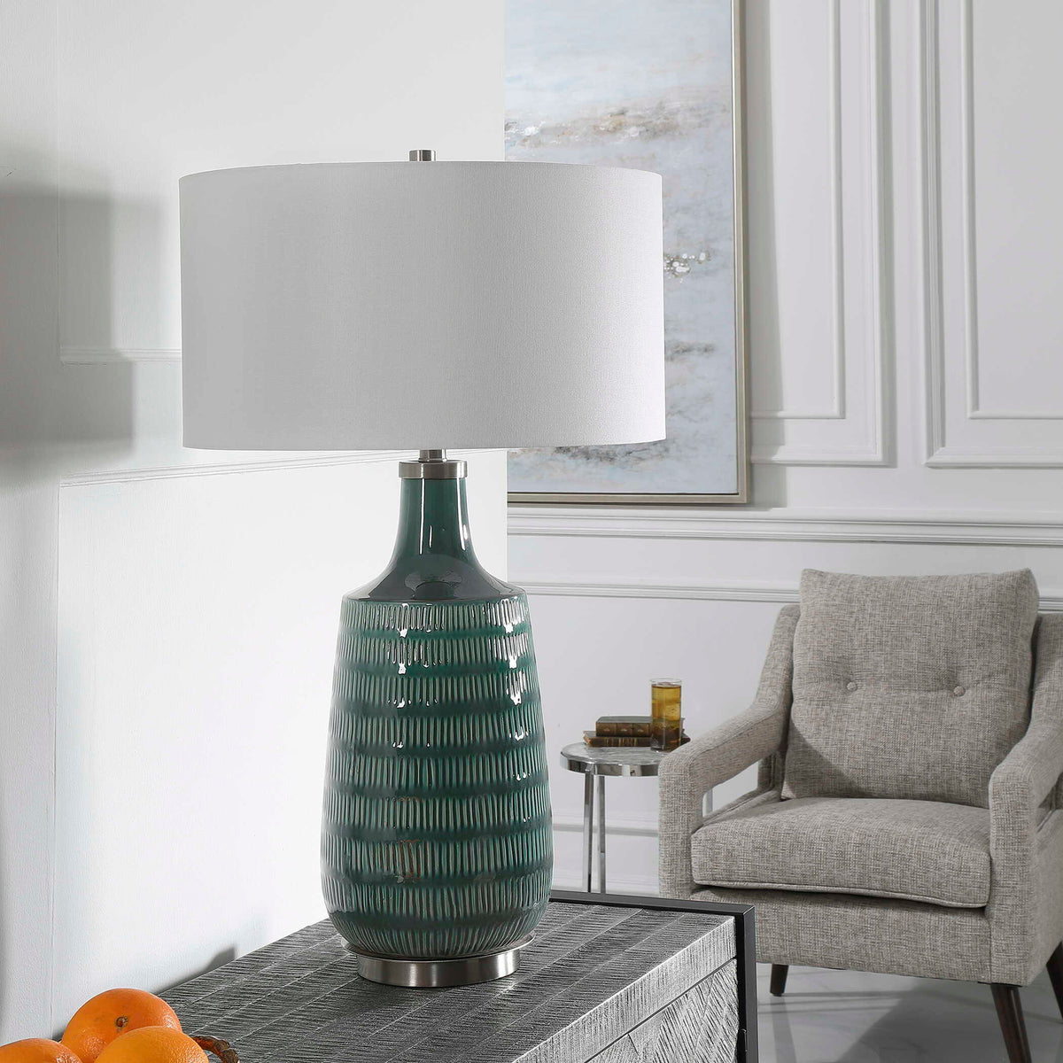 Scouts Table Lamp Deep Green - Green / White by Uttermost - View 3