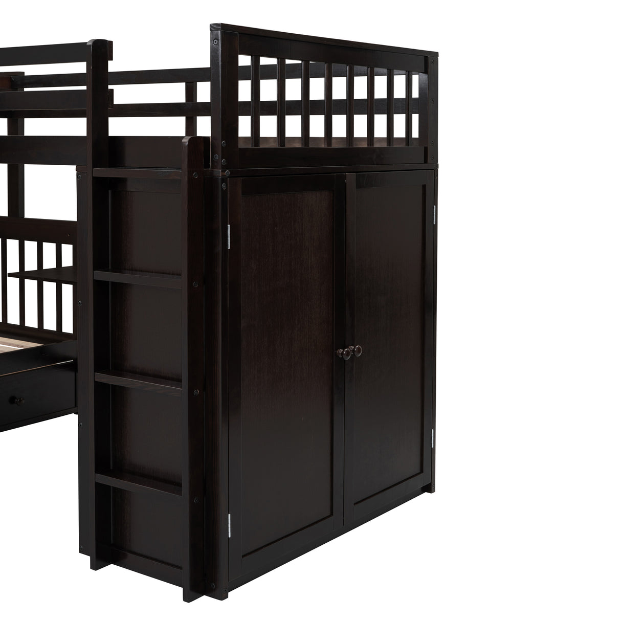 Twin-Twin over Full L-Shaped Bunk Bed With 3 Drawers, Portable Desk and Wardrobe, Espresso(OLD SKU:LT100542AAP) - sold by Home Elegance USA