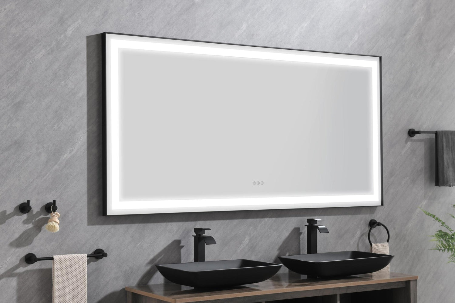 72 in. W x 36 in. H Black Framed LED Single Bathroom Vanity Mirror in Polished Crystal Bathroom Vanity LED Mirror with 3 Color Lights Mirror for Bathroom Wall Smart Lighted Vanity Mirror | Home Elegance USA