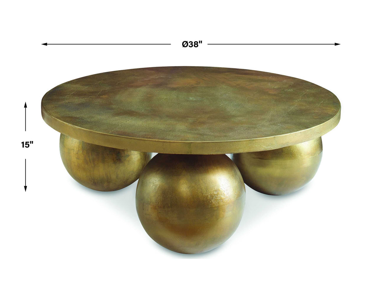 Triplet Antique Brass Coffee Table - Gold by Uttermost - View 7
