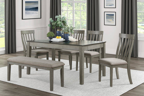Country Casual Styling 6pc Dining Set Dining Table with Drawers Bench Side Chairs Light Gray Finish Wooden Contemporary Furniture | Home Elegance USA
