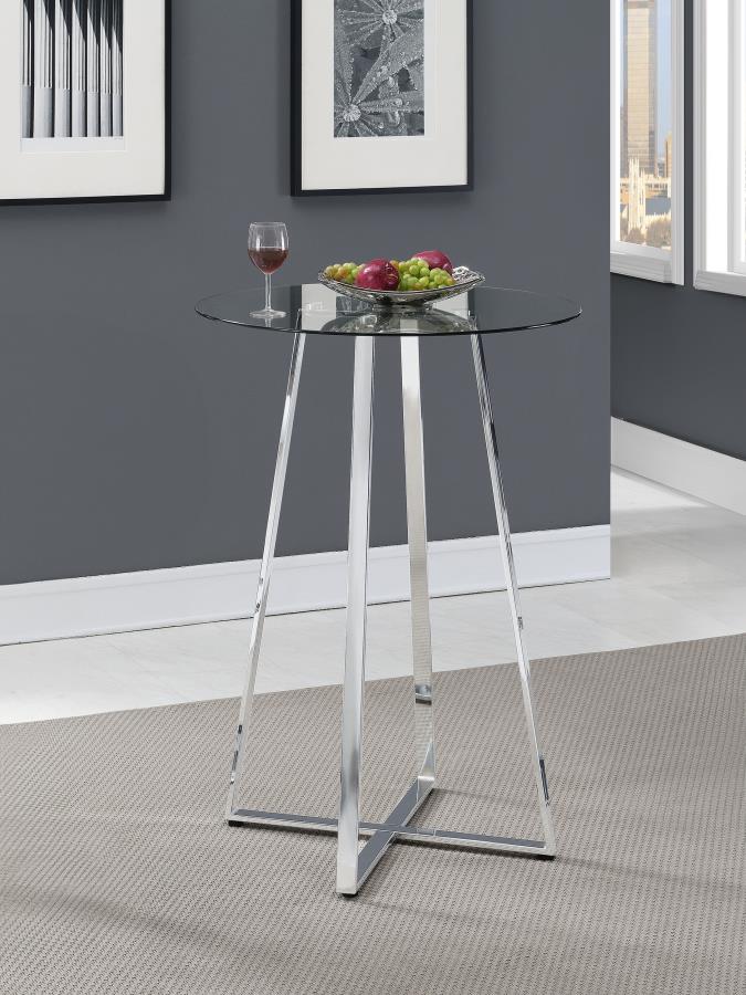 Zanella Round 30-inch Glass Top Bistro Bar Table Chrome - Home Elegance USA