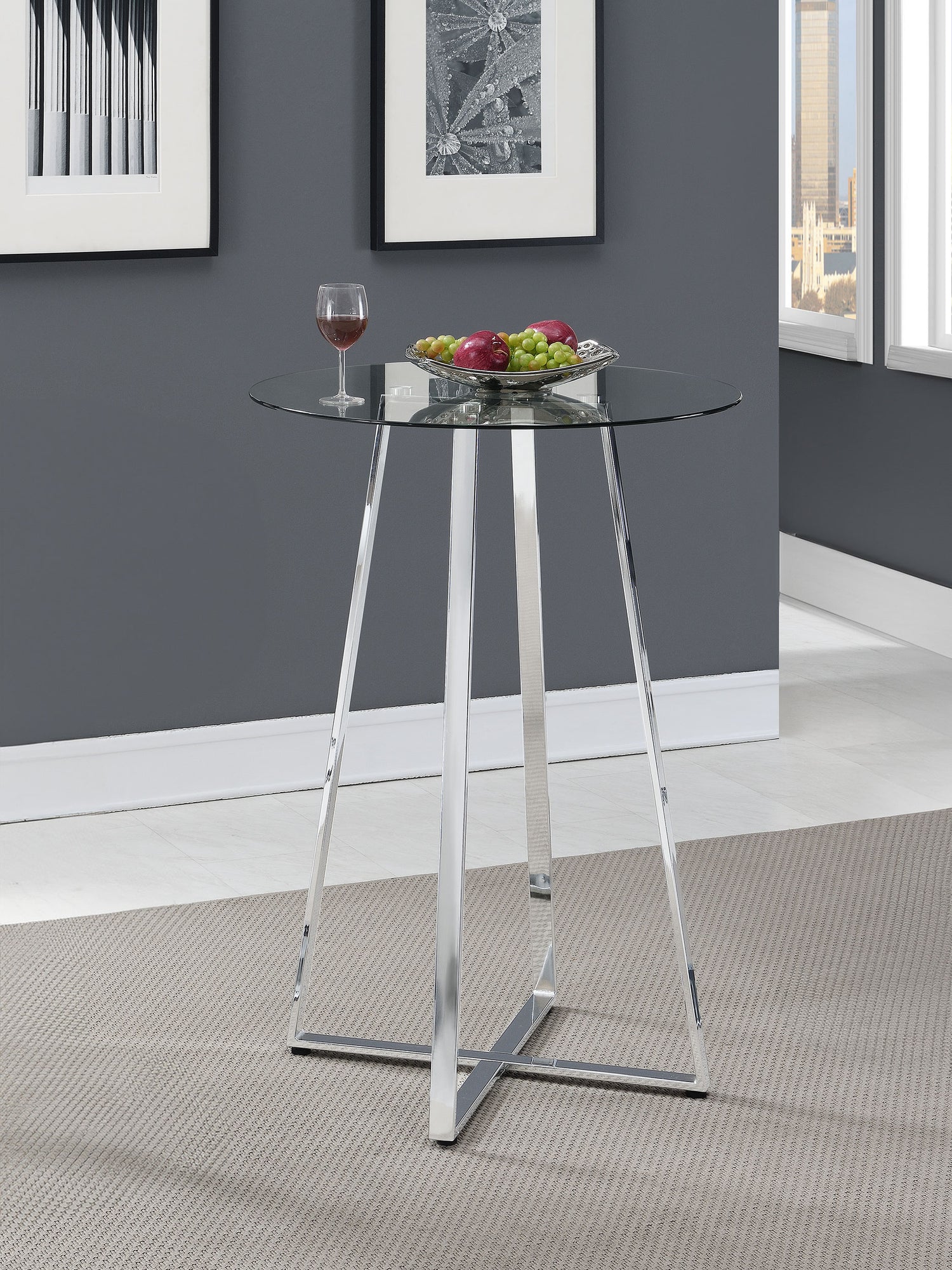 Zanella Round 30-inch Glass Top Bistro Bar Table Chrome - Home Elegance USA