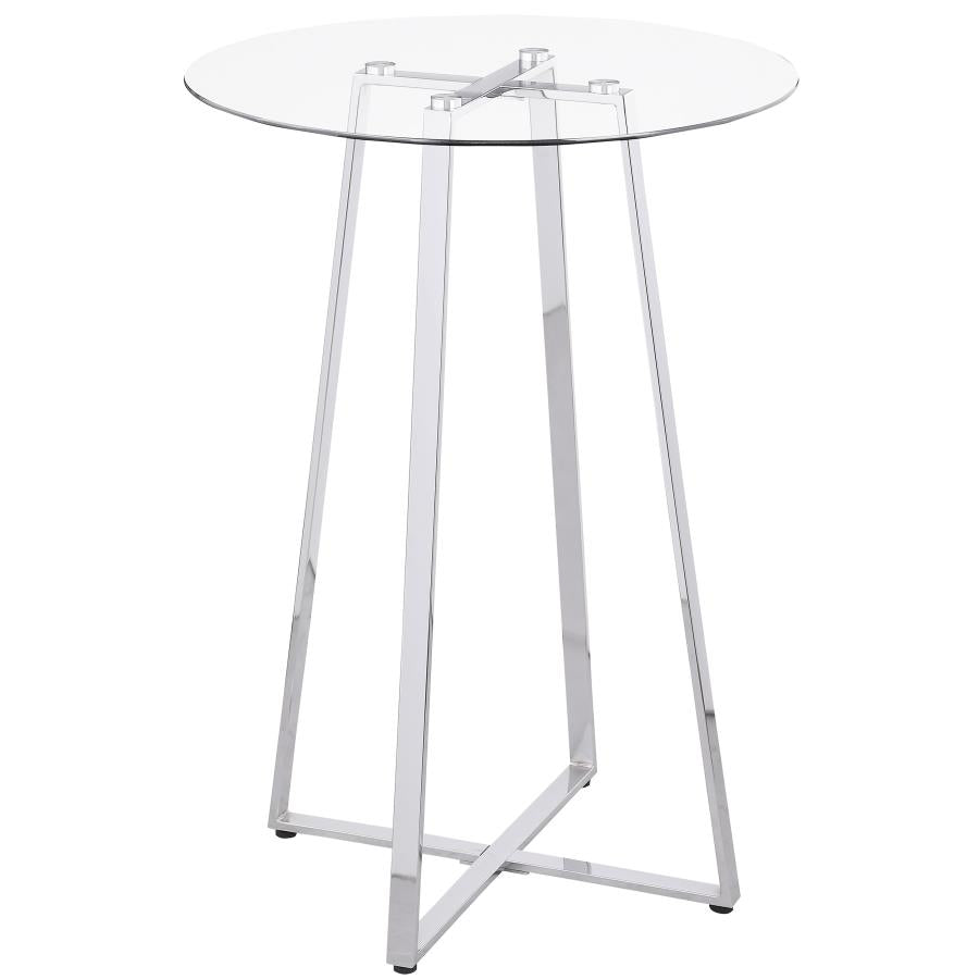 Zanella Round 30-inch Glass Top Bistro Bar Table Chrome - Home Elegance USA