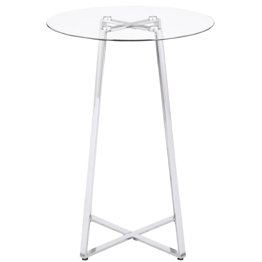 Zanella Round 30-inch Glass Top Bistro Bar Table Chrome - Home Elegance USA