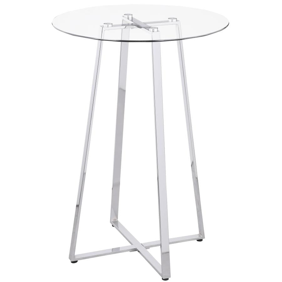 Zanella Round 30-inch Glass Top Bistro Bar Table Chrome - Home Elegance USA