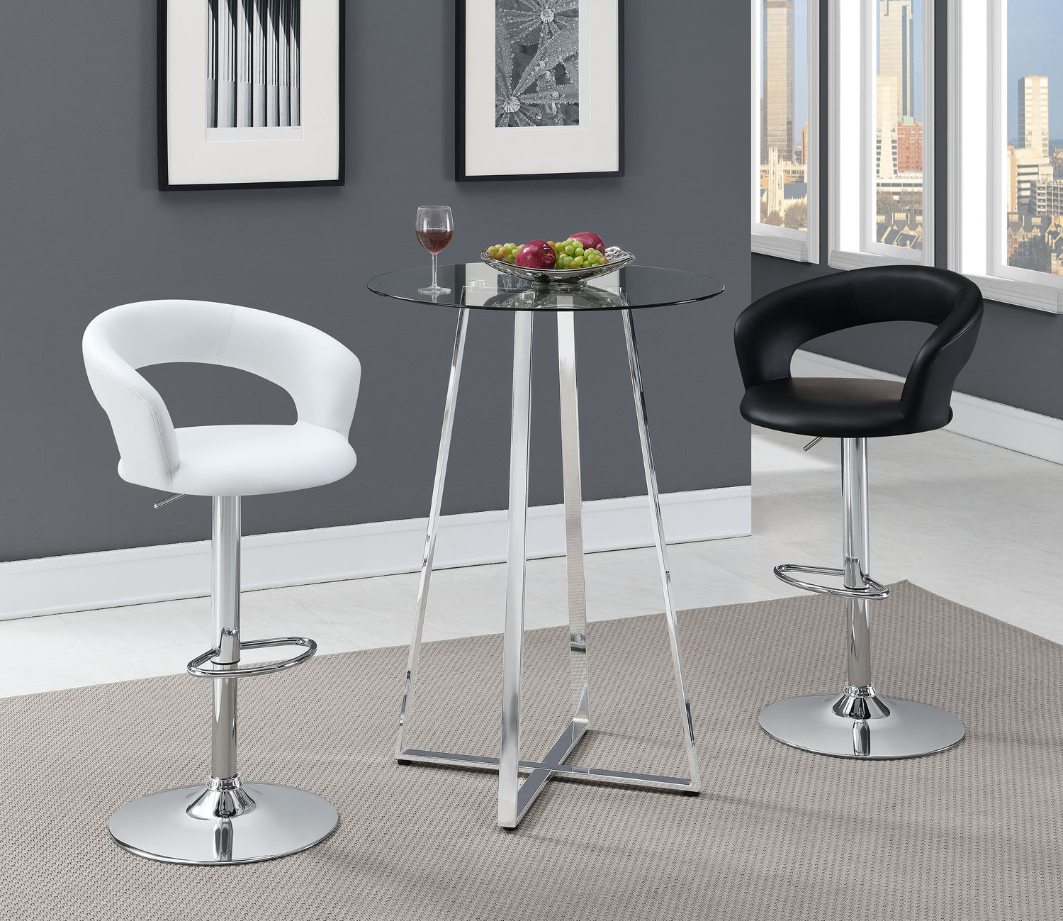 Zanella Round 30-inch Glass Top Bistro Bar Table Chrome - Home Elegance USA