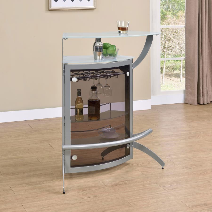Dallas 2-shelf Curved Freestanding Home Bar Cabinet Silver - Home Elegance USA