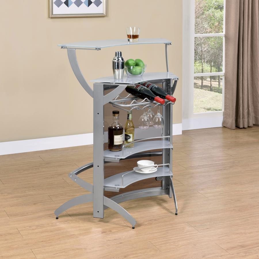 Dallas 2-shelf Curved Freestanding Home Bar Cabinet Silver - Home Elegance USA