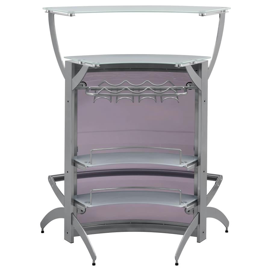 Dallas 2-shelf Curved Freestanding Home Bar Cabinet Silver - Home Elegance USA