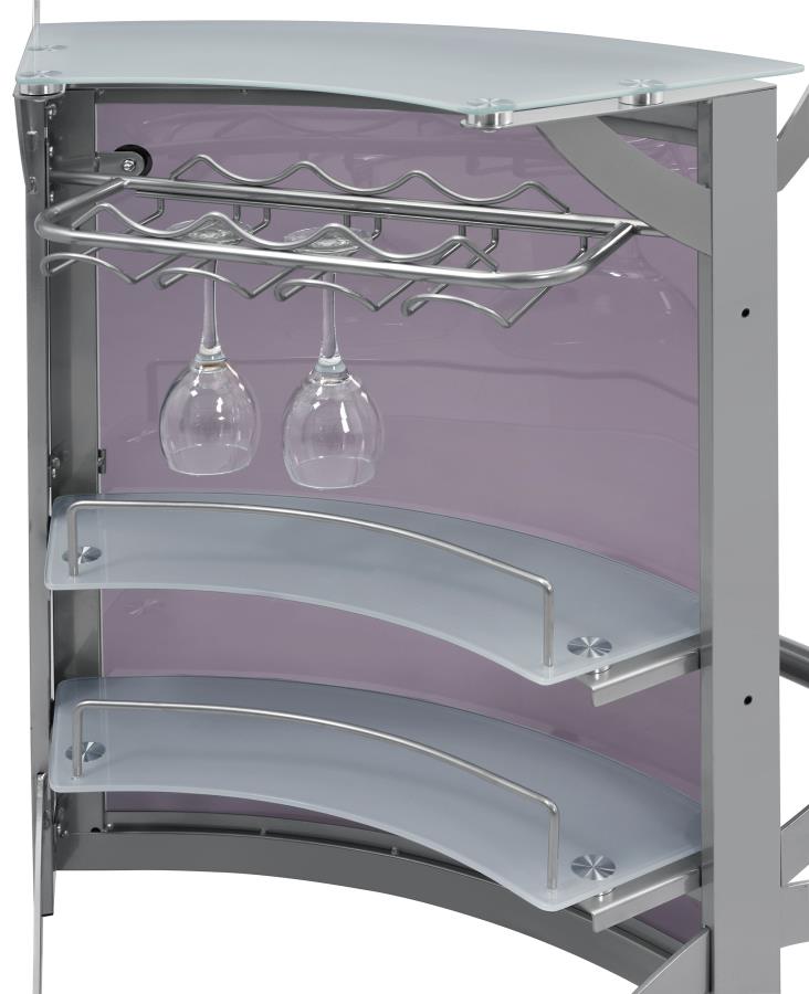 Dallas 2-shelf Curved Freestanding Home Bar Cabinet Silver - Home Elegance USA