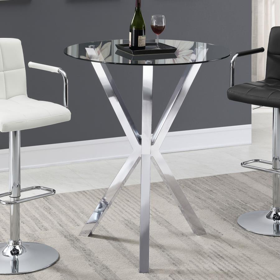 Denali Round 35-inch Glass Top Bistro Bar Table Chrome - Home Elegance USA