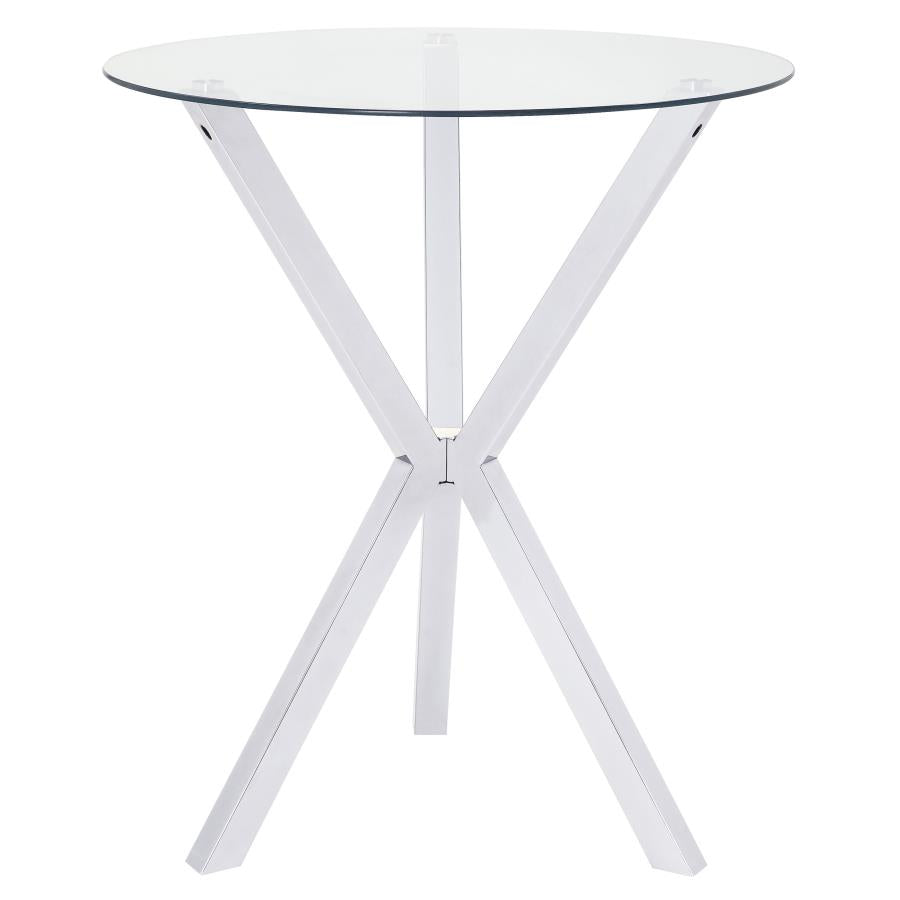 Denali Round 35-inch Glass Top Bistro Bar Table Chrome - Home Elegance USA