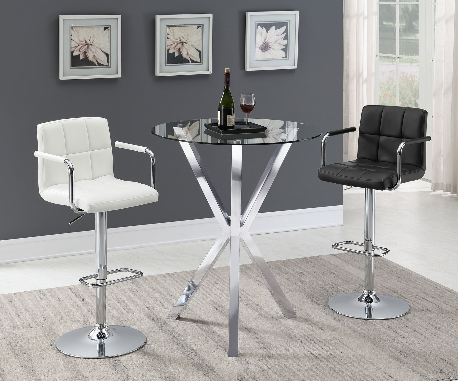 Denali Round 35-inch Glass Top Bistro Bar Table Chrome - Home Elegance USA