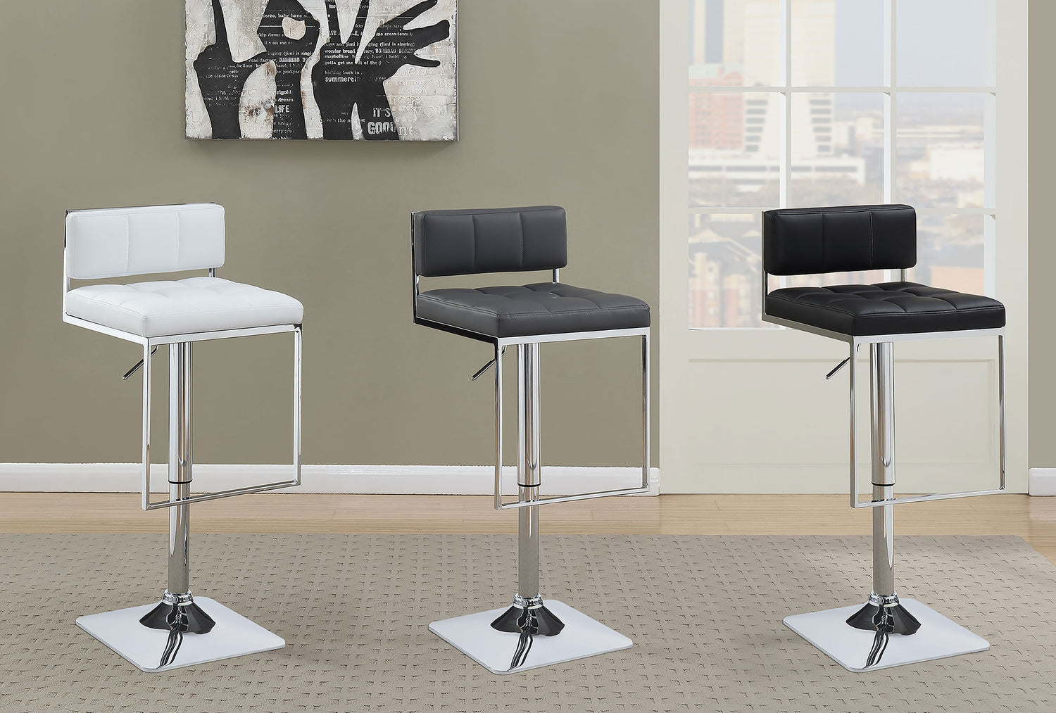 Alameda Adjustable Bar Stool Chrome and White - Home Elegance USA
