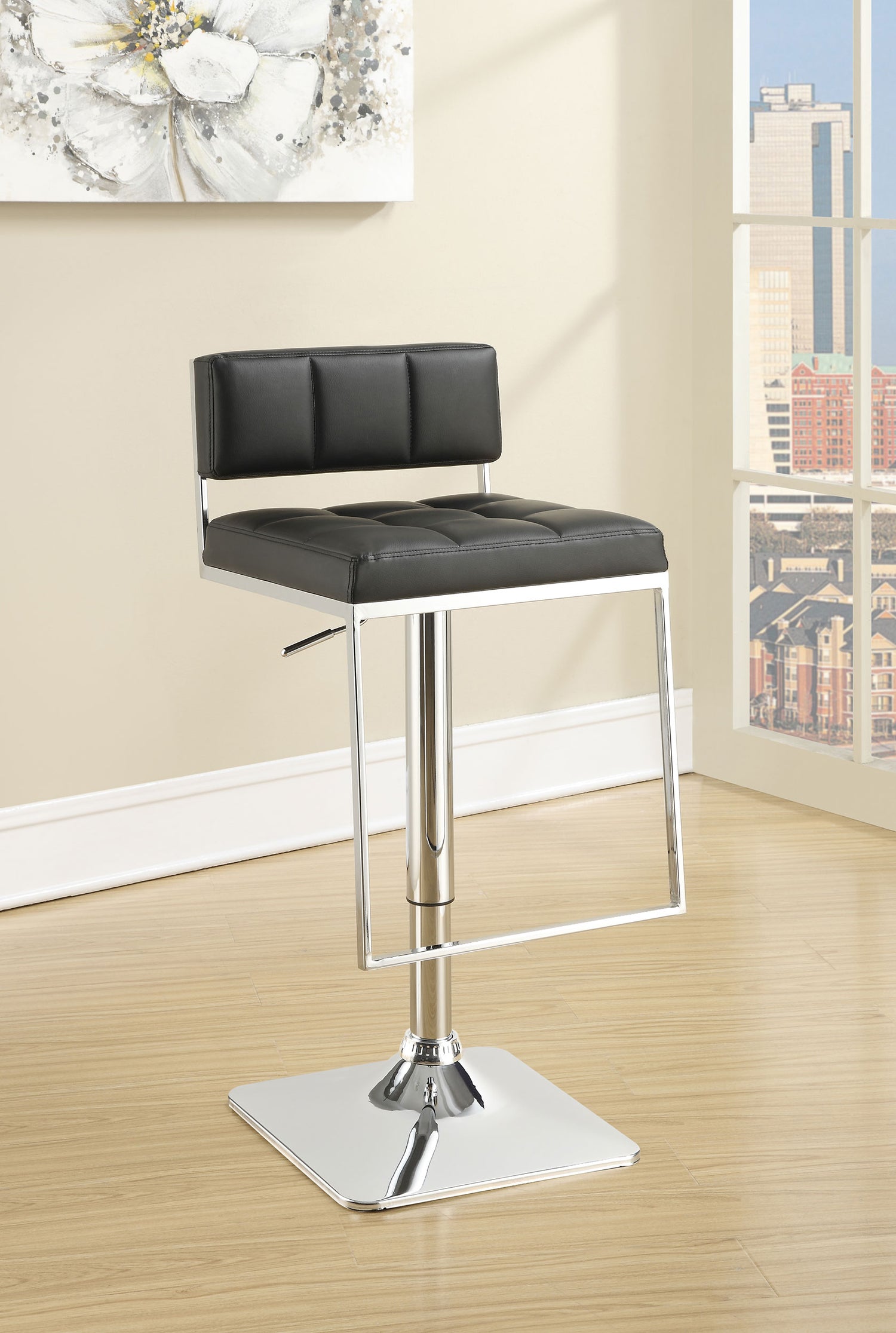 Alameda Adjustable Bar Stool Chrome and Black - Home Elegance USA