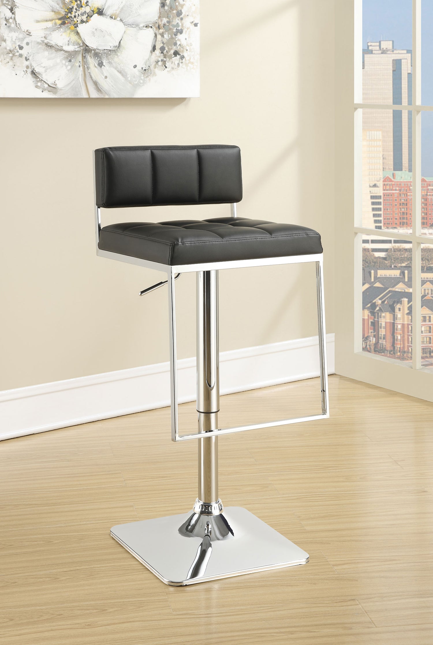 Alameda Adjustable Bar Stool Chrome and Black - Home Elegance USA