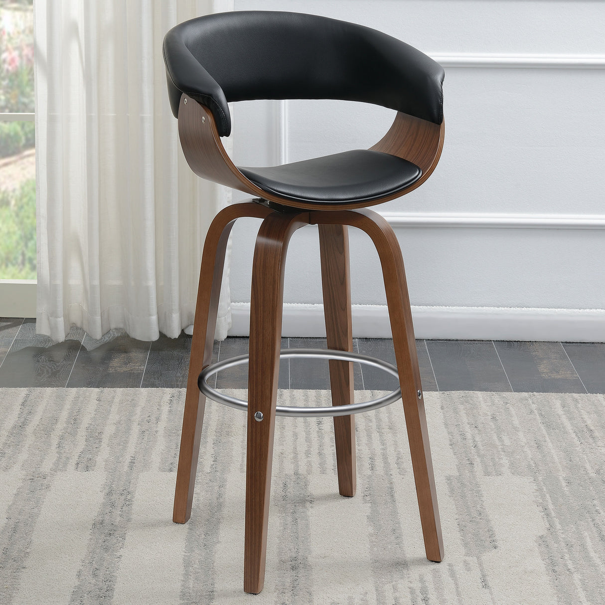 Zion Upholstered Swivel Bar Stool Walnut and Black - Home Elegance USA