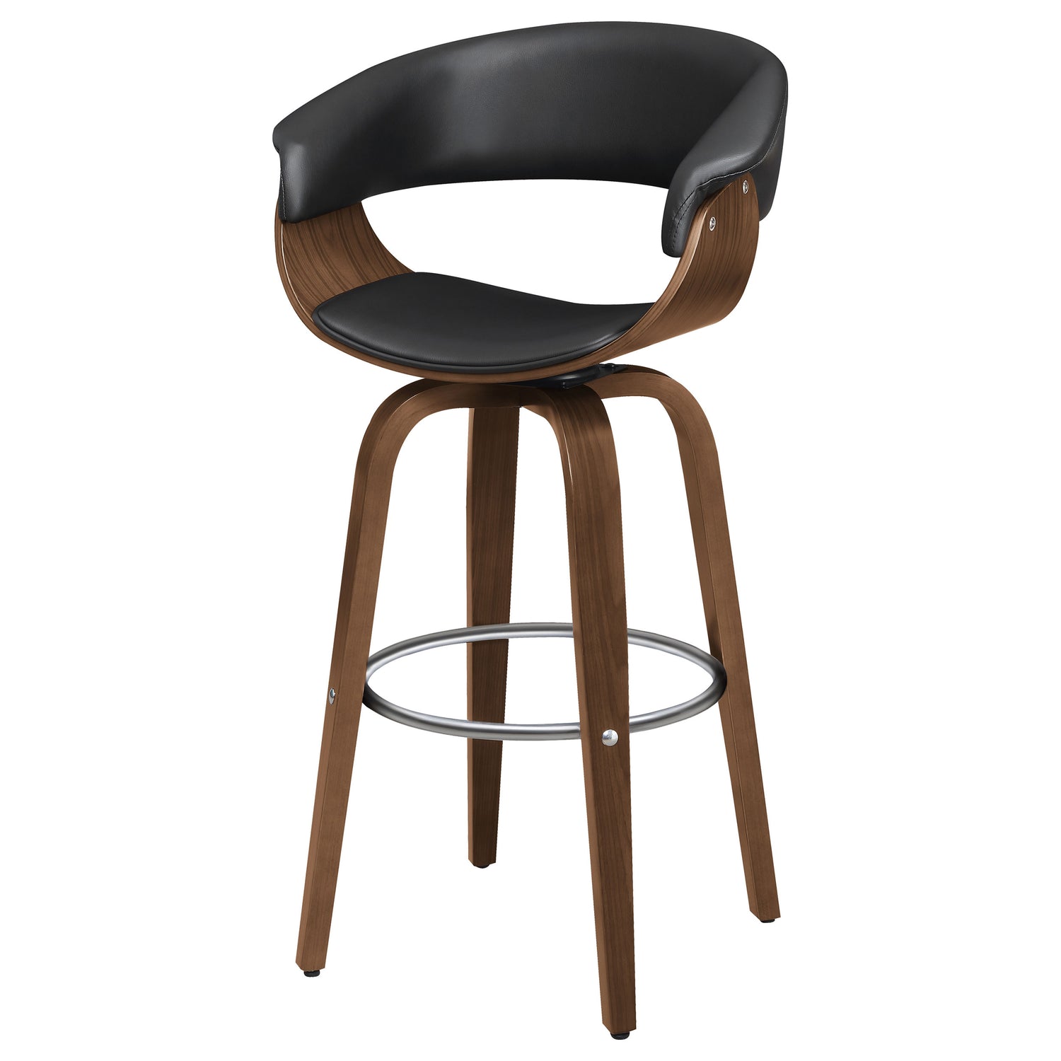 Zion Upholstered Swivel Bar Stool Walnut and Black - Home Elegance USA