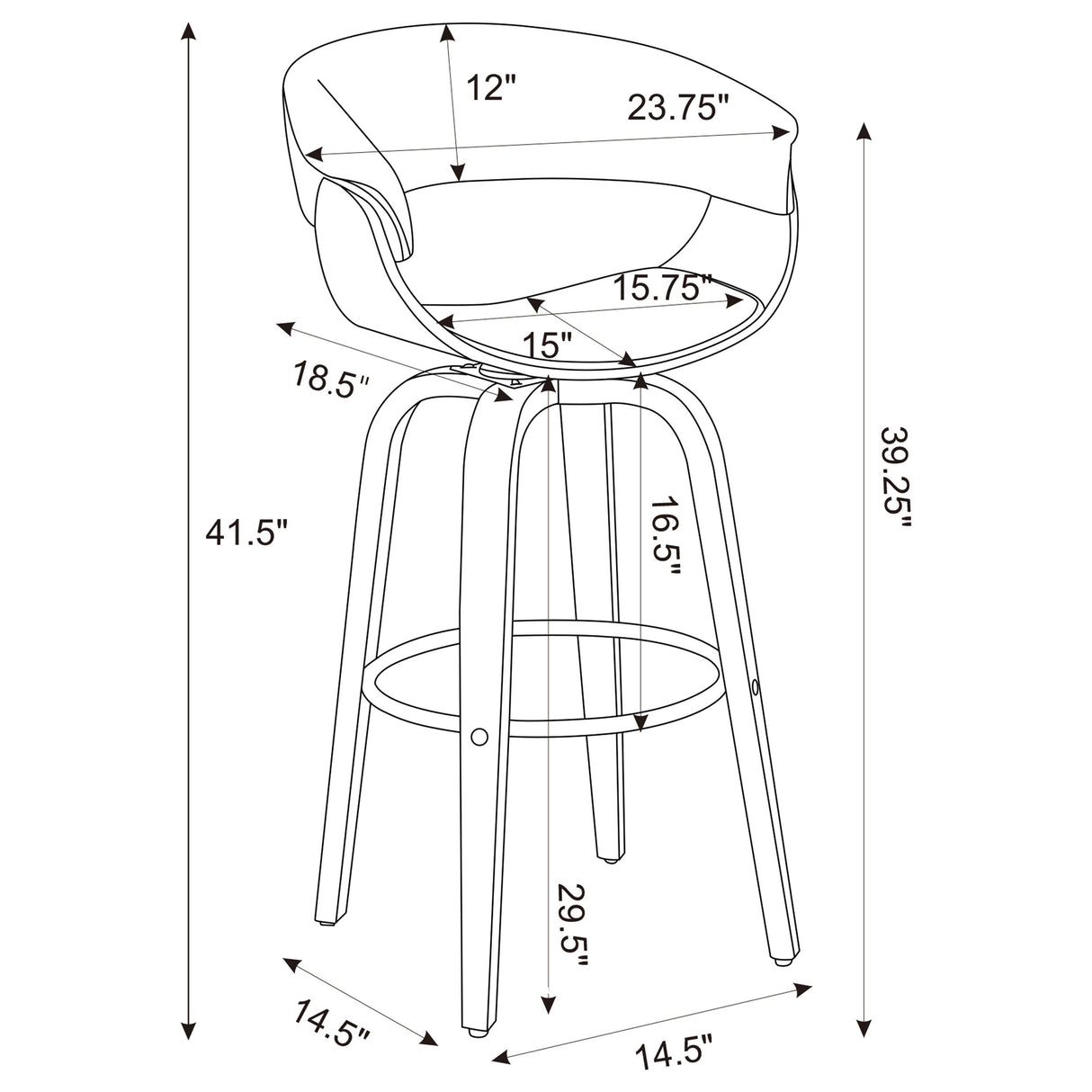 Zion Upholstered Swivel Bar Stool Walnut and Black - Home Elegance USA