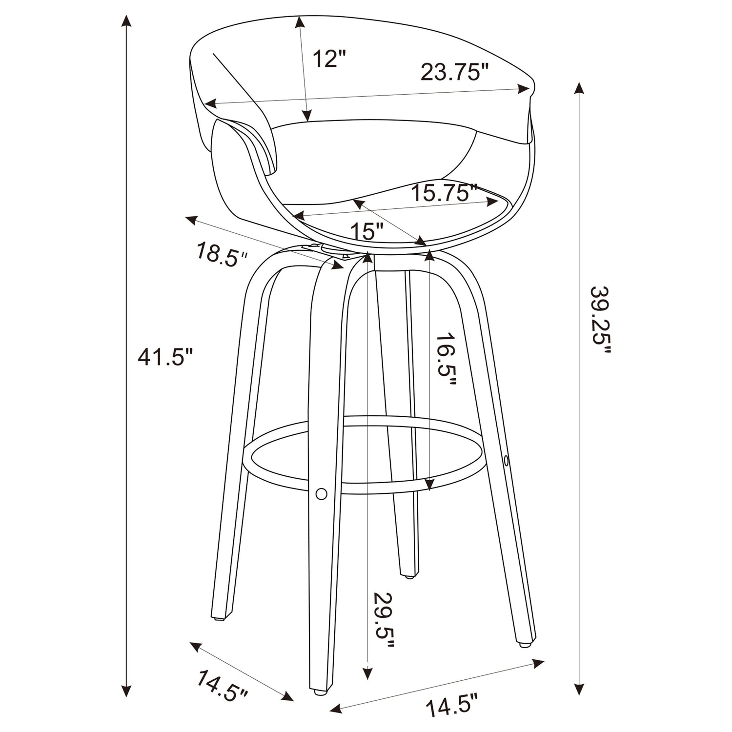 Zion Upholstered Swivel Bar Stool Walnut and Black - Home Elegance USA