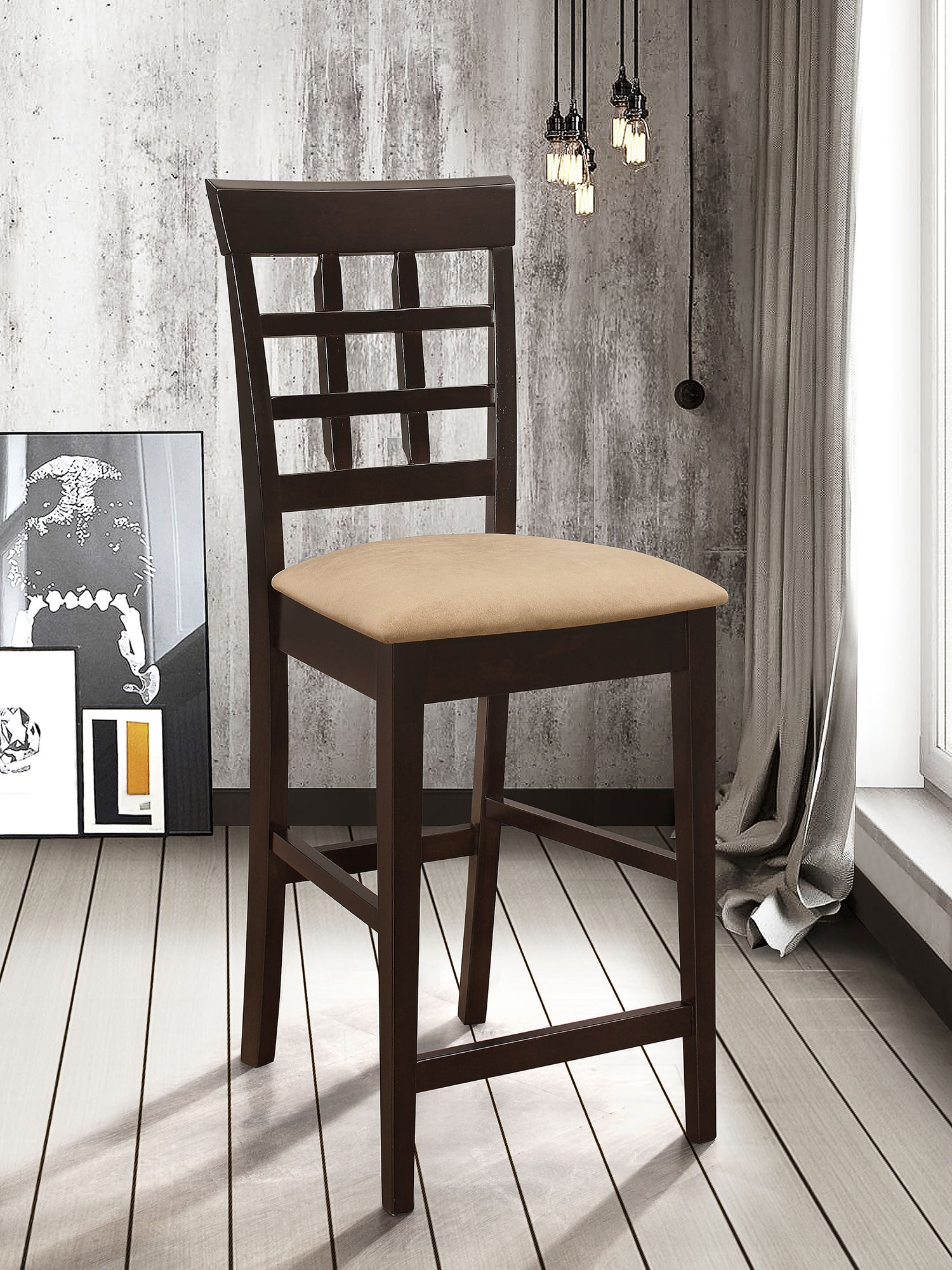 Gabriel Lattice Back Counter Chair Cappuccino (Set of 2) - Home Elegance USA