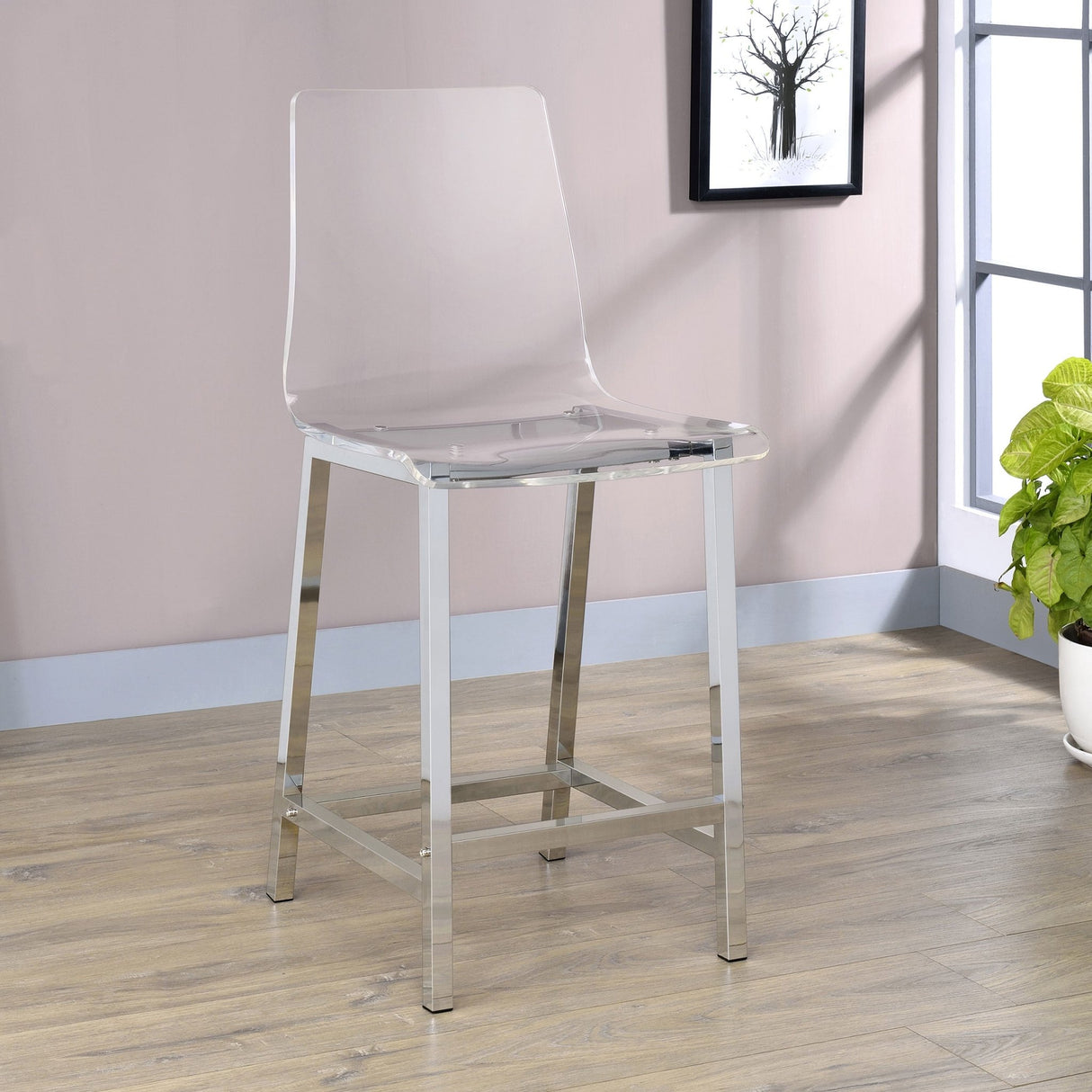 Counter Stool - Juelia Counter Height Stools Chrome and Clear Acrylic (Set of 2)
