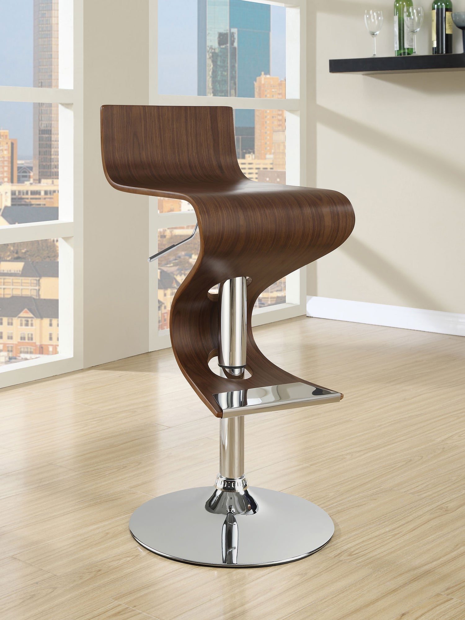 Covina Adjustable Bar Stool Walnut and Chrome - Home Elegance USA