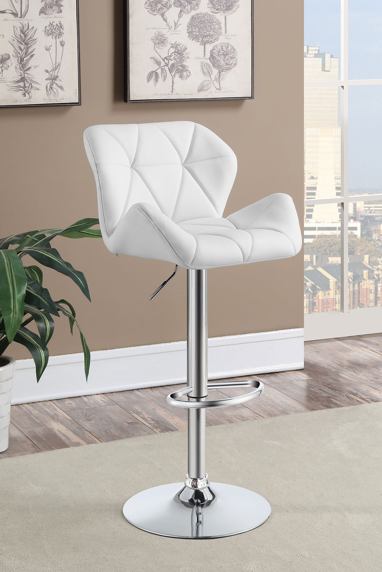 Berrington Upholstered Adjustable Bar Stool White (Set of 2) - Home Elegance USA