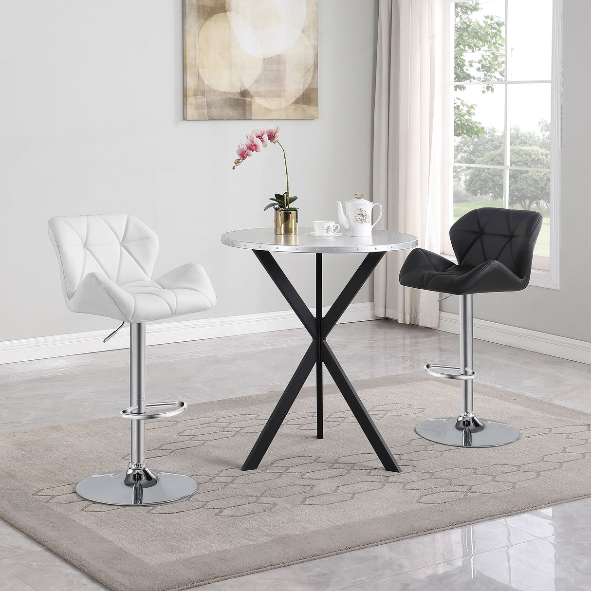 Berrington Upholstered Adjustable Bar Stool White (Set of 2) - Home Elegance USA