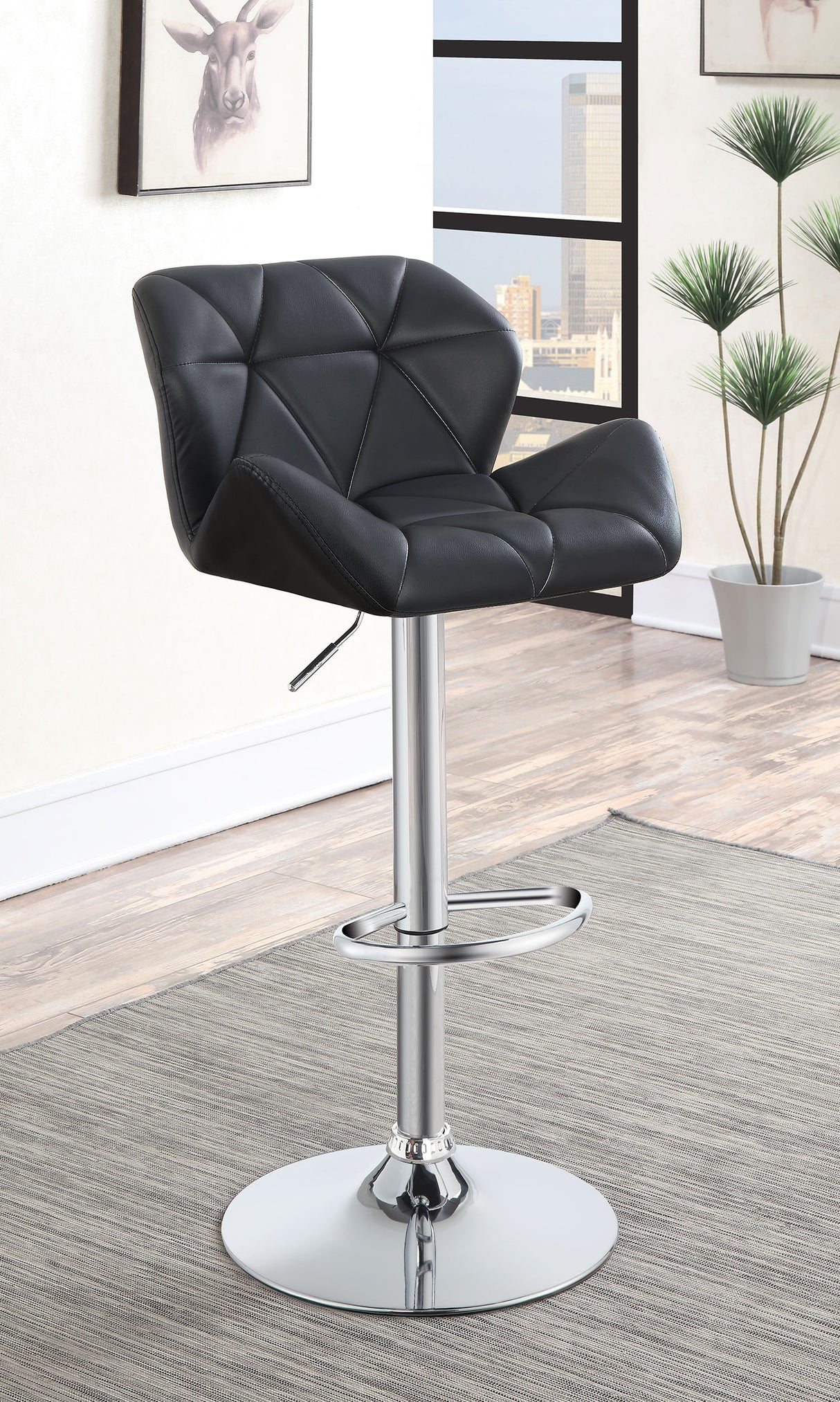 Berrington Upholstered Adjustable Bar Stool Black (Set of 2) - Home Elegance USA