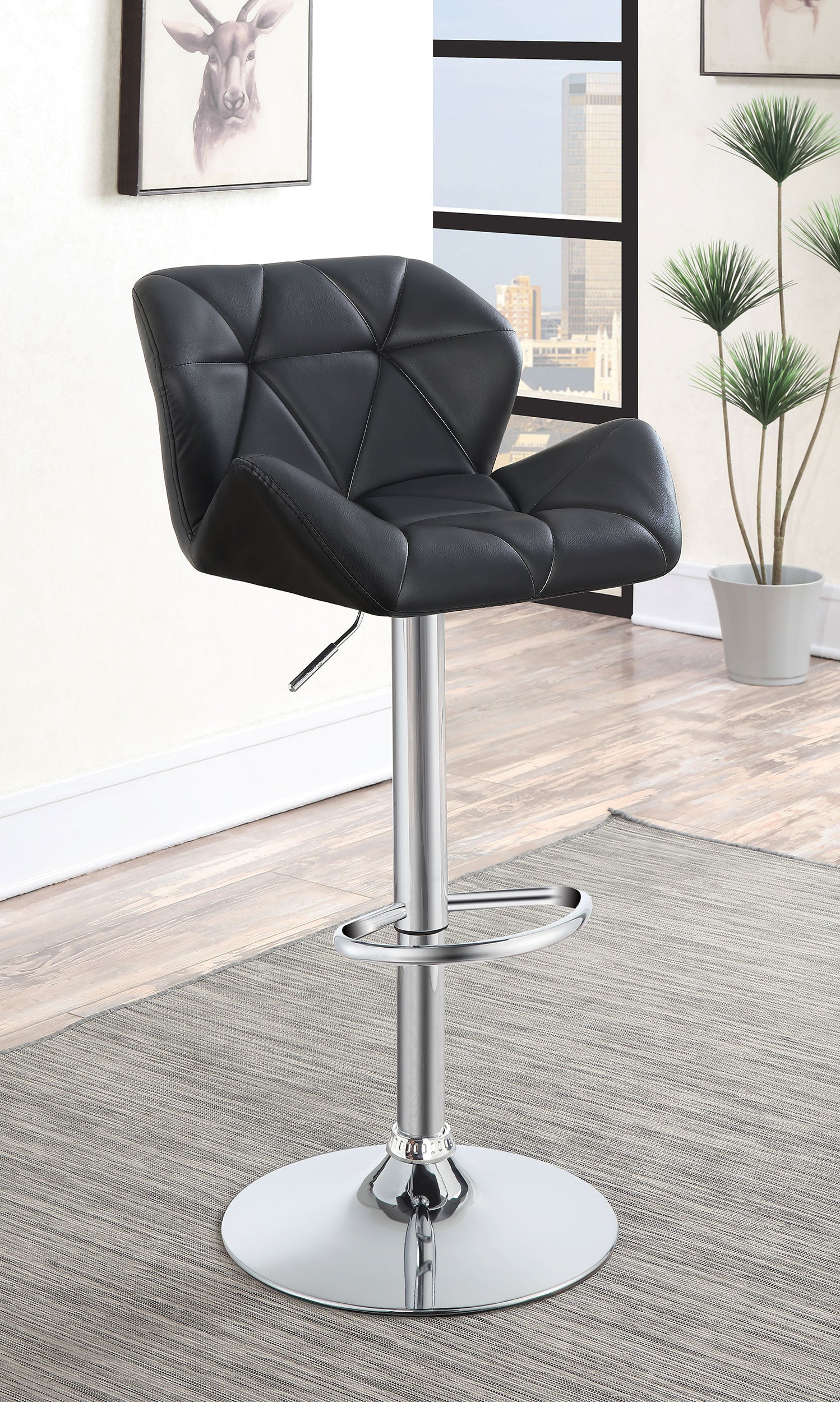 Berrington Upholstered Adjustable Bar Stool Black (Set of 2) - Home Elegance USA