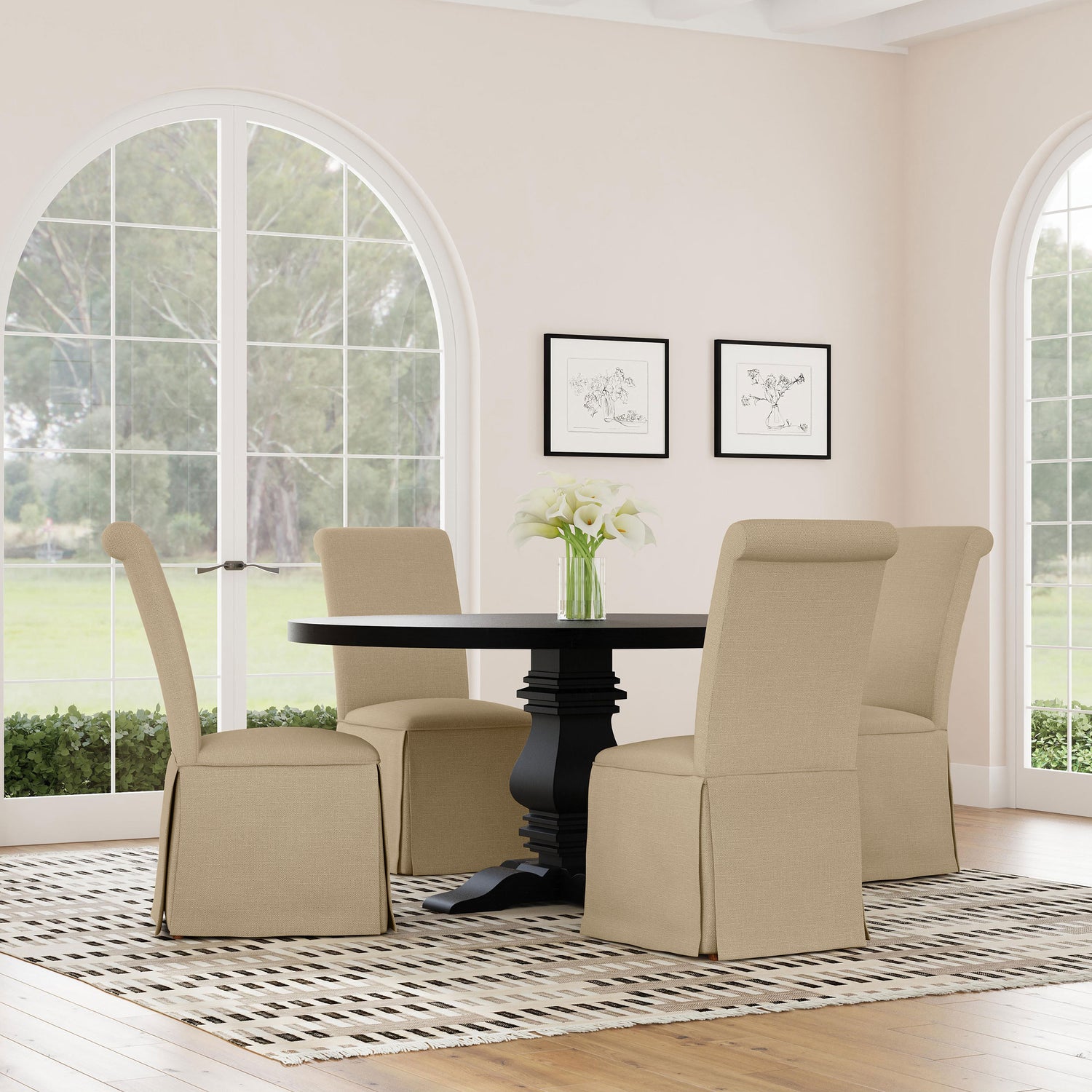 Shawna Upholstered Skirted Dining Chair Light Khaki (Set of 2) - Home Elegance USA