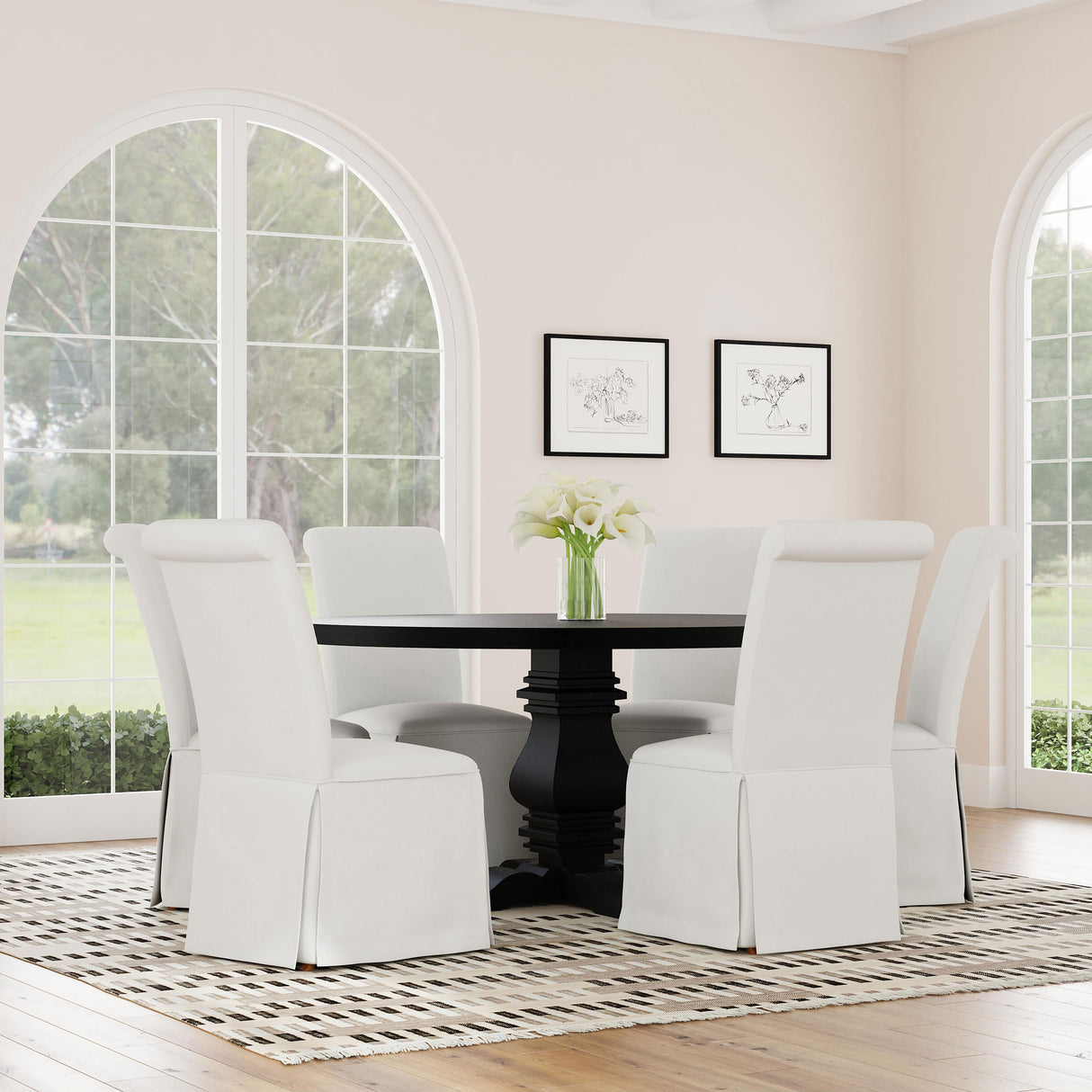 Shawna Upholstered Skirted Dining Chair White (Set of 2) - Home Elegance USA