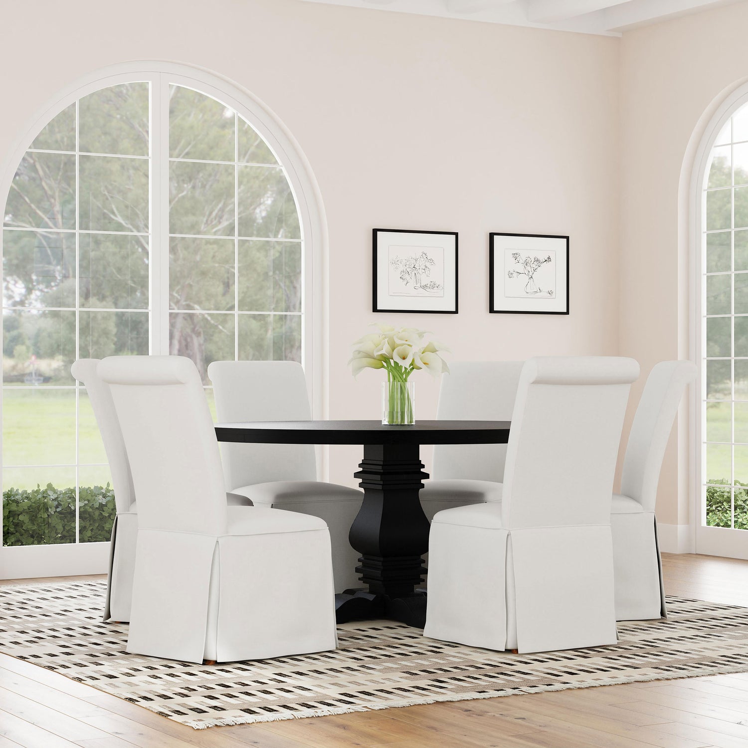 Shawna Upholstered Skirted Dining Chair White (Set of 2) - Home Elegance USA
